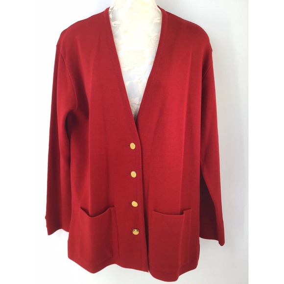 St. Croix Wool Cardigan Jacket Red Gold Buttons - Picture 5 of 12